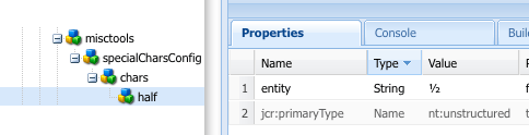 In CRXDE, add a single character to be made available in the RTE toolbar