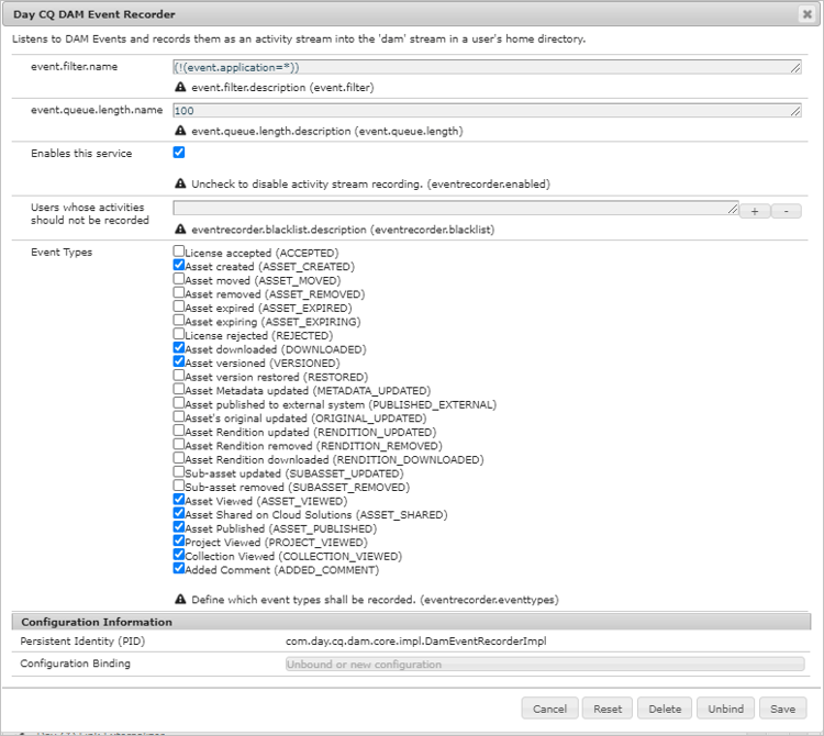 Enable asset reporting in Web Console