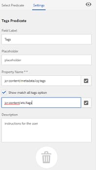 Typical settings of Tags predicate