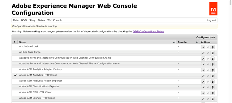 Experience Manager Web Console configuration