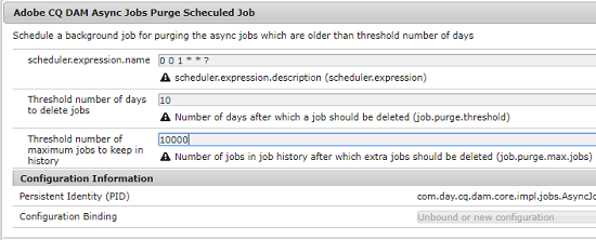 Configuration to schedule the purging of asynchronous tasks
