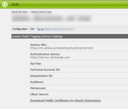 A representation of the settings created for the smart tagging service