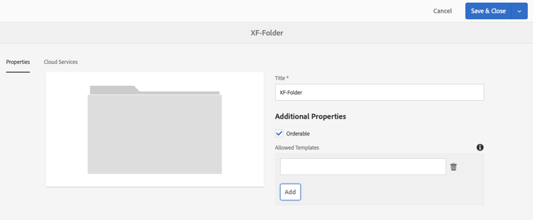 Experience Fragment Properties - Allowed Templates