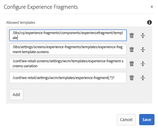 Configure Experience Fragments