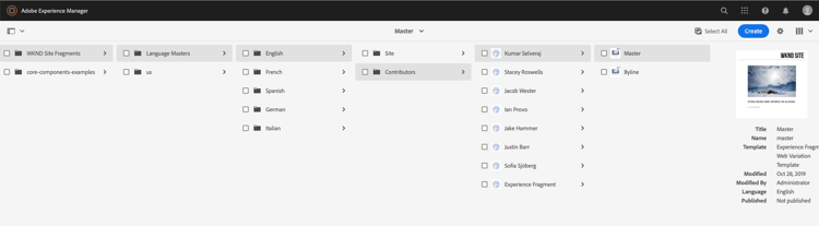 Folders for Experience Fragments