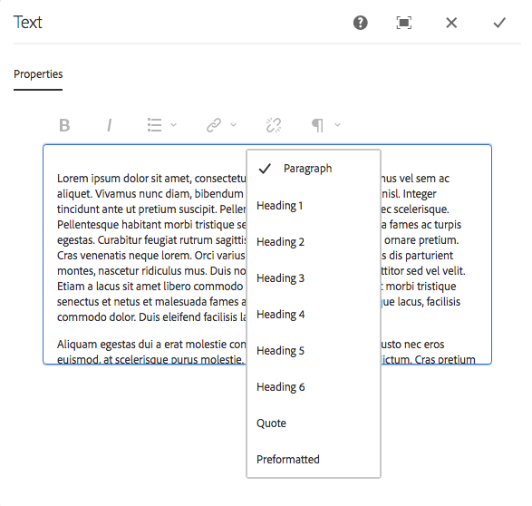 An example of the Paragraph element shown in source edit mode (classic UI).