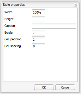 Table properties dialog.