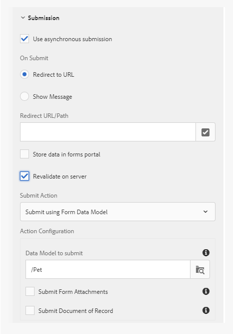 adaptive form submission properties