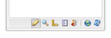 Bottom border of the sidekick with a horizontal row of seven icons. Two of the icons at the start of the row, the edit icon and the preview mode icon, are indicated by a pencil symbol and a magnifying glass symbol, respectively.