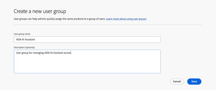 Create a new user group page