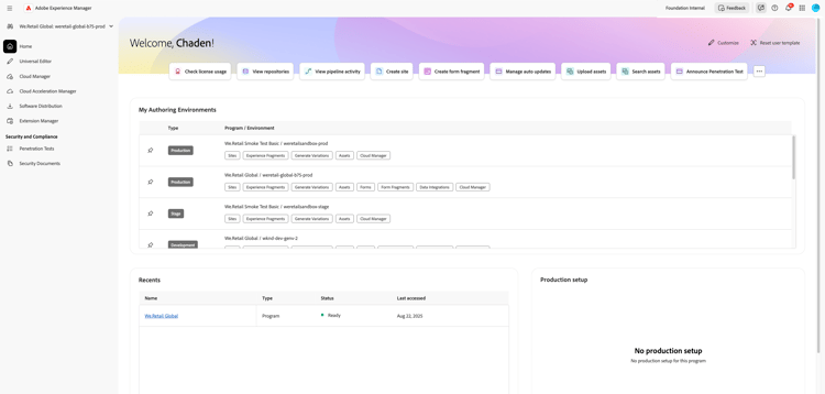 Experience Hub environments
