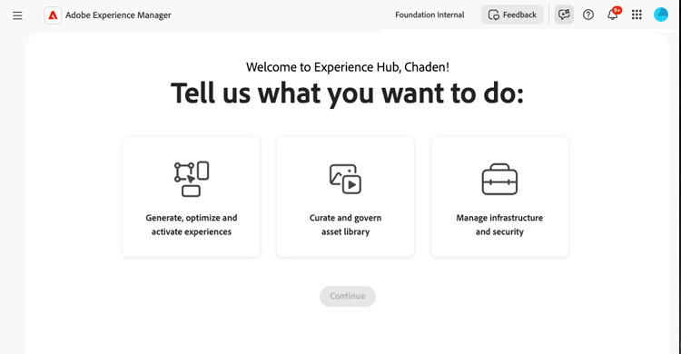 The Tell us what you want to do page
