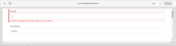 display the default error message when you add a default error handler in a form to handle error responses