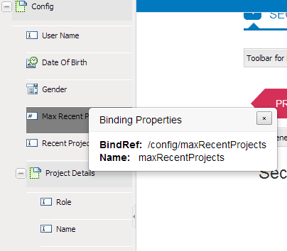 A bindref field of an XML schema element