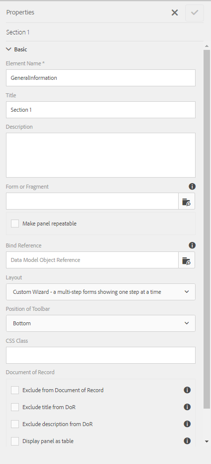 Step completion expression in Wizard layout for a multi-step form