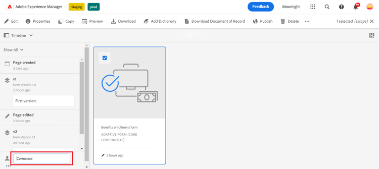 Add comments on a form