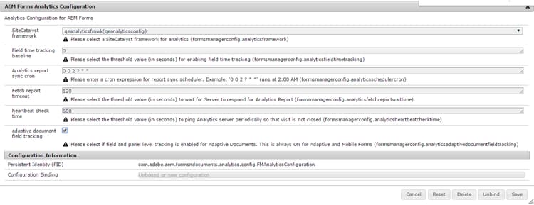 AEM Forms Analytics Configuration service