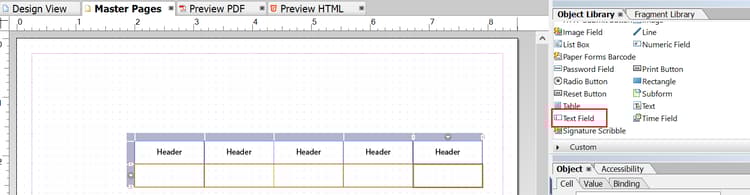 Text fields in a table