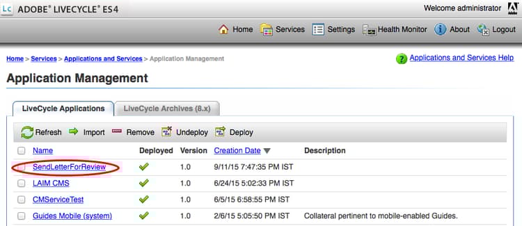 SendLetterForReview application in the UI