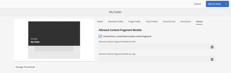 Create Folder Properties - Policies