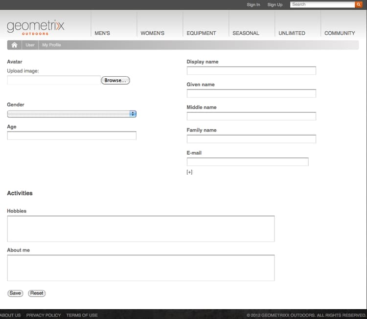 Sample profile page