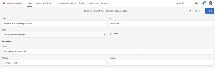 Editing the aemInstance user