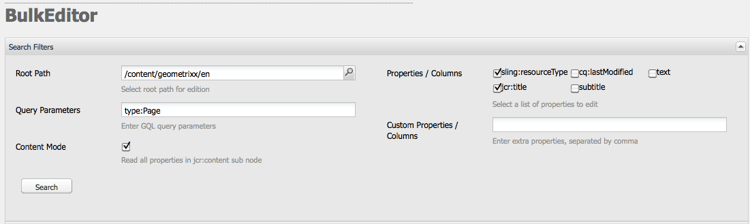 Bulk editor filter options
