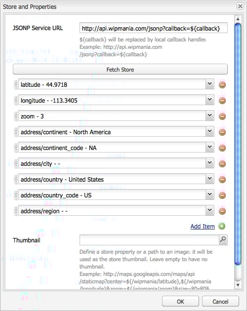 The properties of the JSONP Service