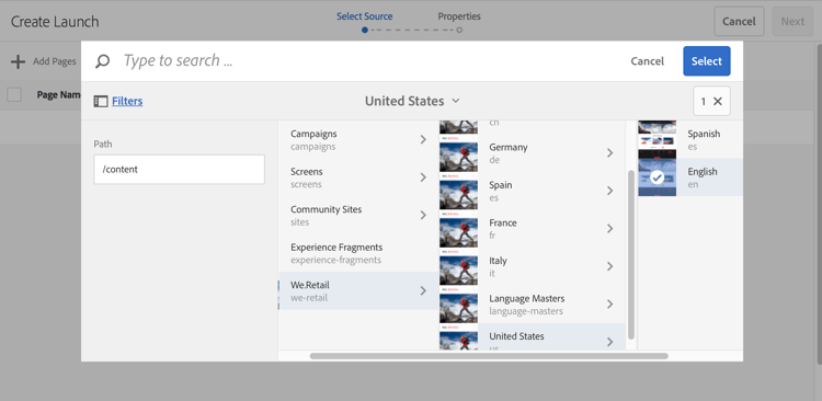 Select source and add pages