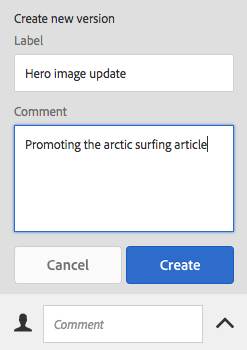 Create Version - add label and comment