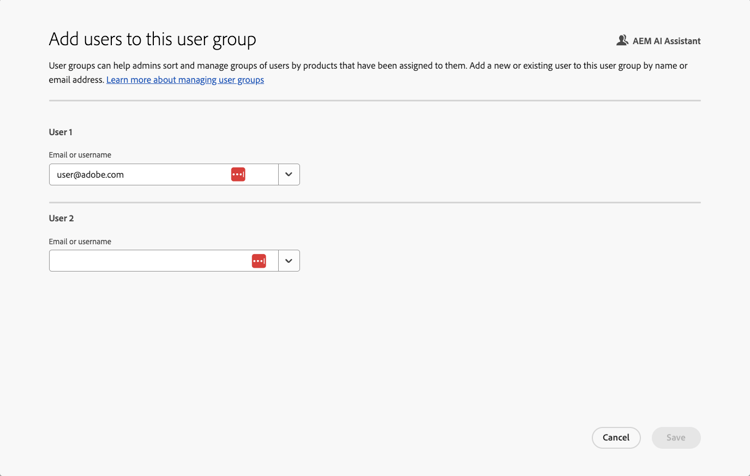 Add users to this user group page