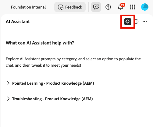 Panel that lets you explore prompts by category in AI Assistant