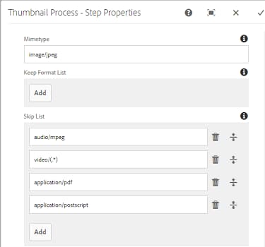 Configuration to skip thumbnail processing for an image format