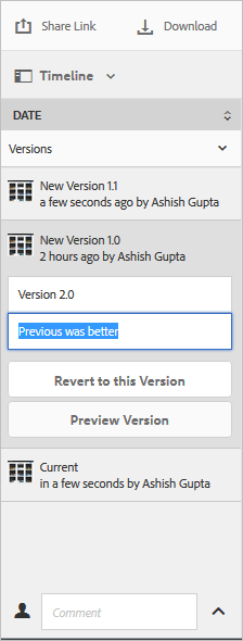 Select a version to revert to it