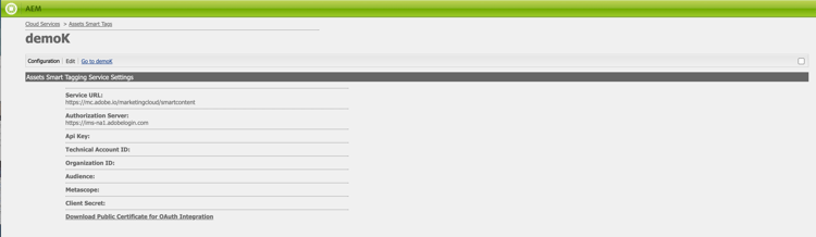 A representation of the settings created for the smart tagging service