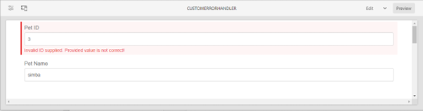 display the default error message when you add a default error handler in a form to handle error responses