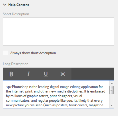 Adding rich media as in-context help for form fields