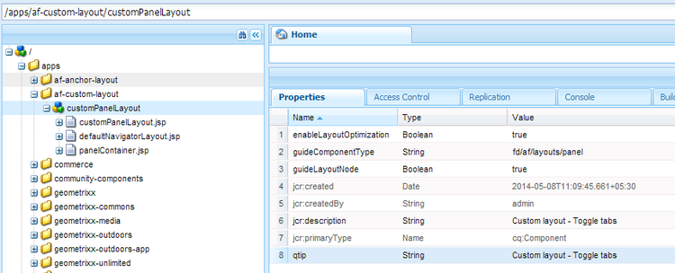 Custom Panel Layout CRX DE Snapshot