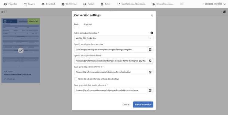 Conversion settings