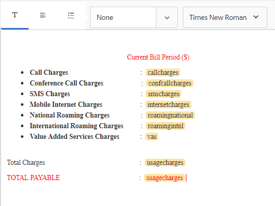 Summary of Charges