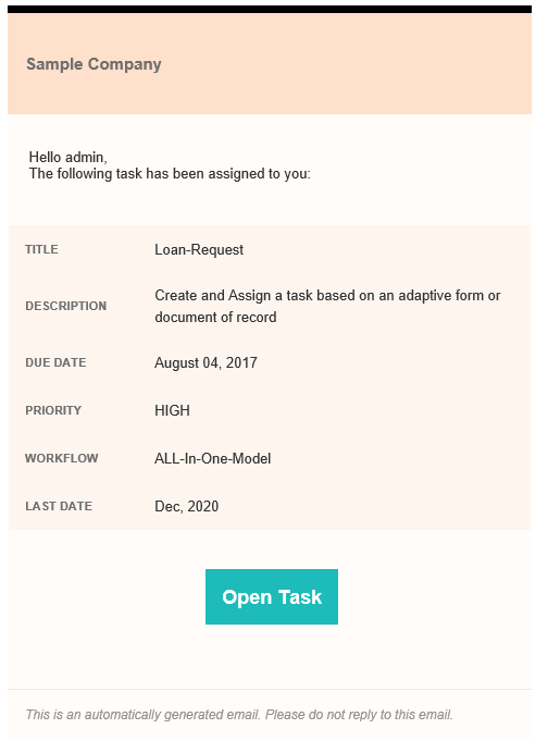 Email notification with out of the box template