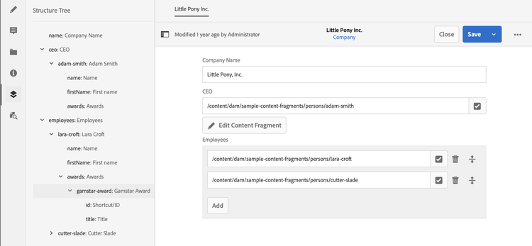 Content Fragment Structure Tree