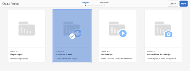 Select translation project template