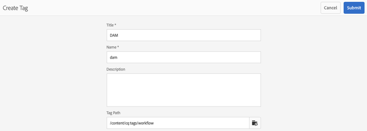 Create tag in workflow model