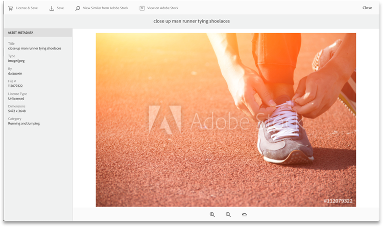 Preview Adobe Stock image and license from within Experience Manager Assets