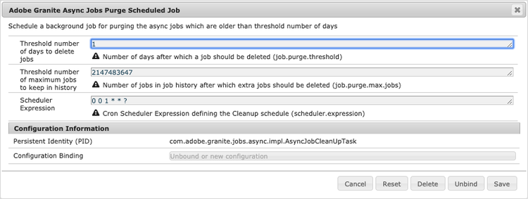 Configuration to schedule the purging of asynchronous jobs