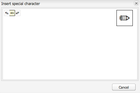 Special characters available in RTE are displayed to authors in a pop-up window
