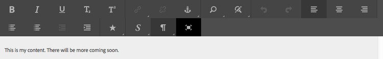 The detailed RTE toolbar when editing in full screen mode in Touch-enabled UI