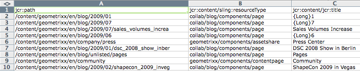 Exported results in a spreadsheet