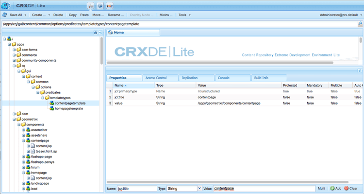 Adding options in CRXDE